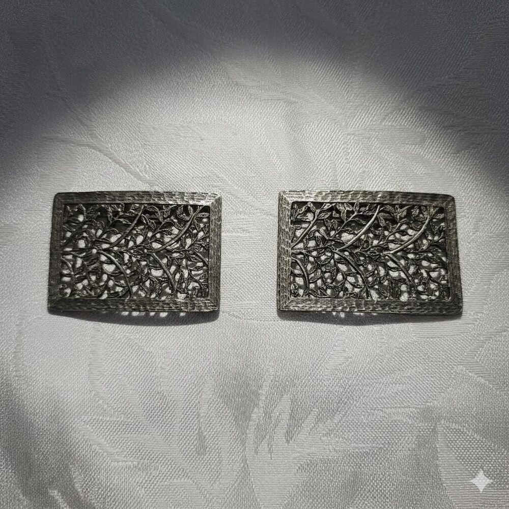 Vintage Silver-Tone Filigree Shoe Clips Nature Inspired Leaf & Vine Accent